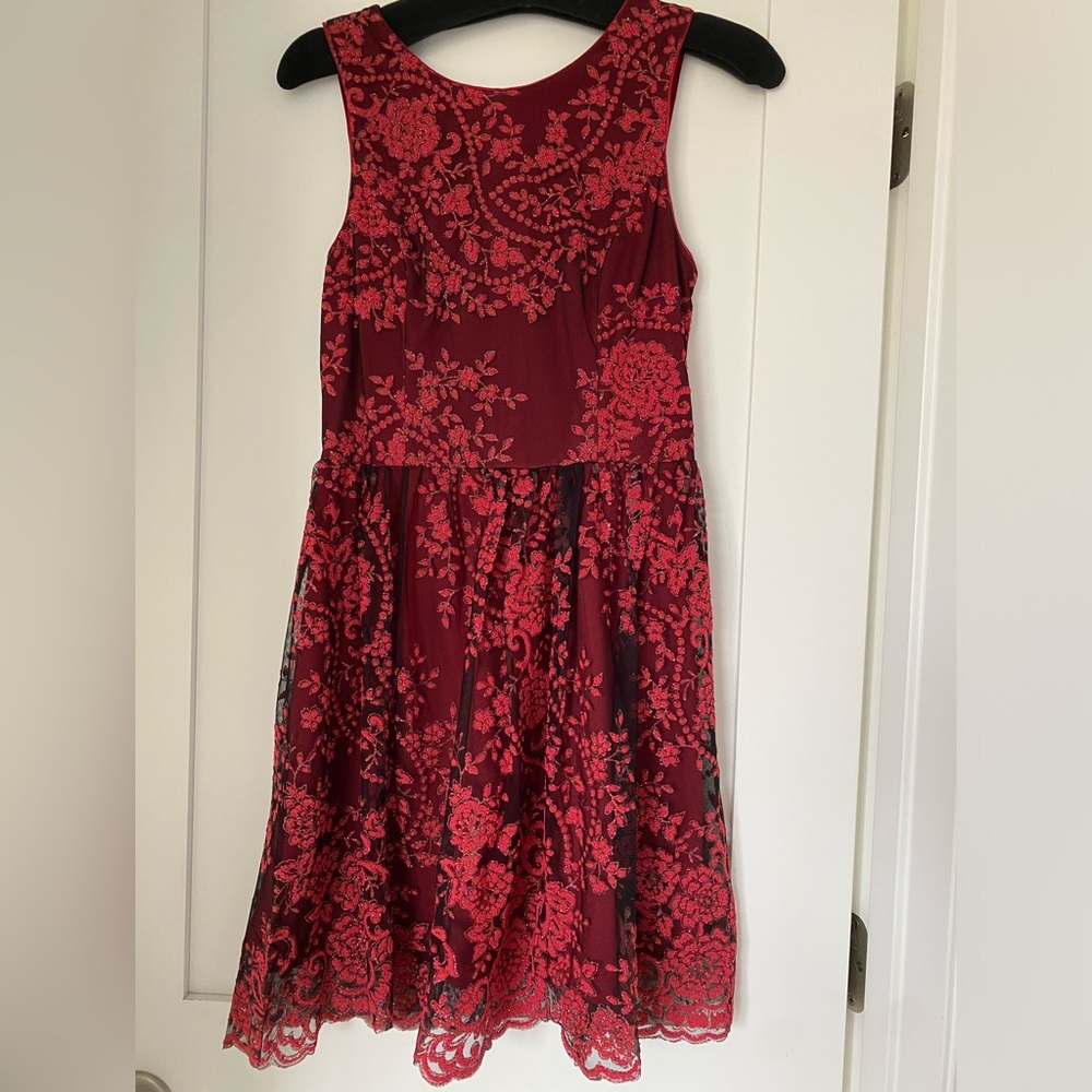 Red Floral Lace Fit & Flare Dress